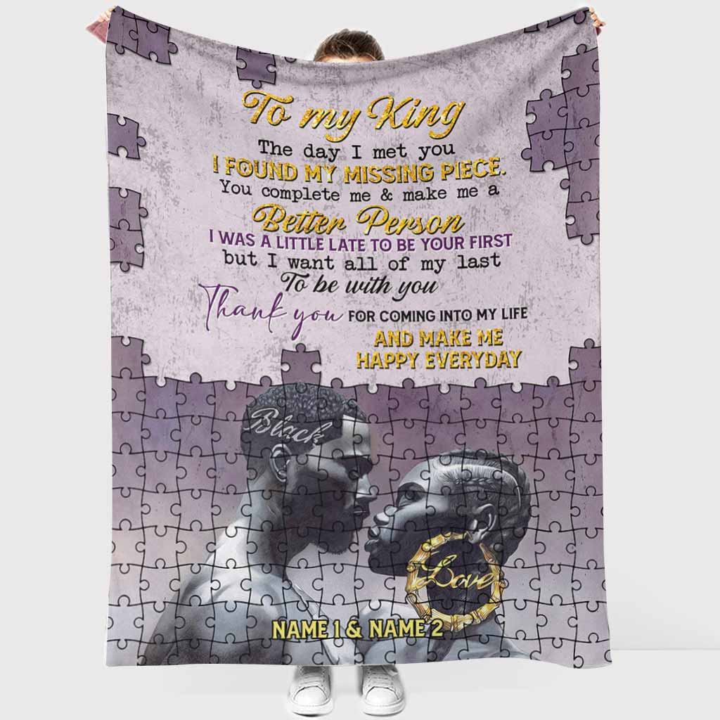 African You Are My Missing Piece Afro Couple Pink Personalized Flannel Blanket For Cozy Bedroom Sofa Decor