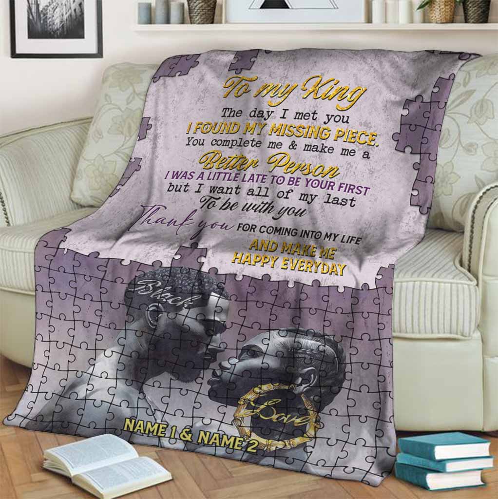 African You Are My Missing Piece Afro Couple Pink Personalized Flannel Blanket For Cozy Bedroom Sofa Decor