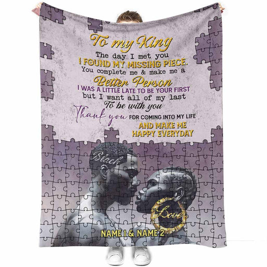 African You Are My Missing Piece Afro Couple Pink Personalized Flannel Blanket For Cozy Bedroom Sofa Decor