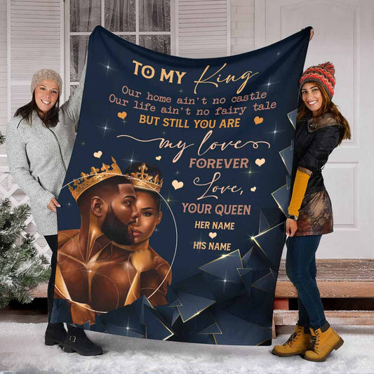African Our Home Ain't No Castle Afro Couple Personalized Flannel Blanket For Cozy Bedroom Sofa Decor