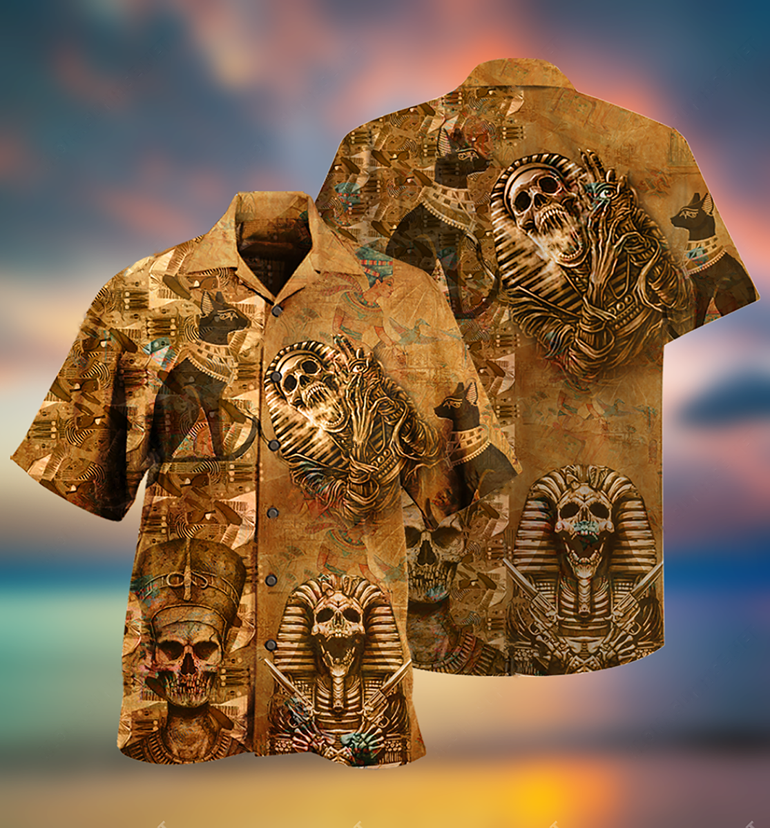 Ancient Skull Egypt Hawaiian Shirt Artwork View For Weekend Travel And Beach Style