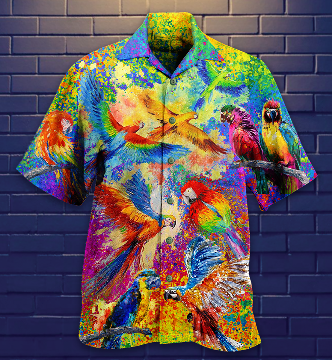 Colorful Parrot Hawaiian Shirt For Vacation Days And Relaxed Coastal Outings