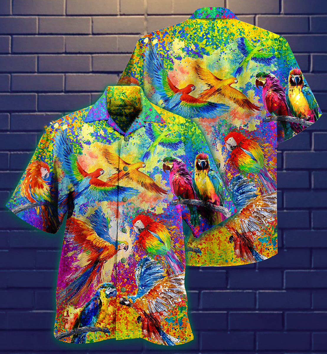 Colorful Parrot Hawaiian Shirt Artwork View For Weekend Travel And Beach Style