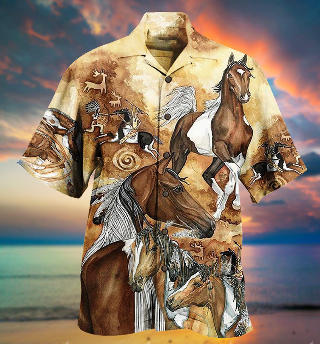Bohemian Horse American Hawaiian Shirt For Vacation Days And Relaxed Coastal Outings