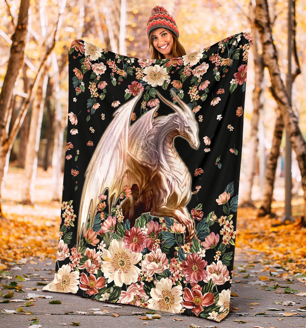 Dragon White Dragon Floral Flannel Blanket For Cozy Bedroom Sofa Decor