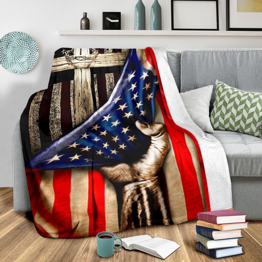 Jesus American Flag Christian Flannel Blanket For Cozy Bedroom Sofa Decor