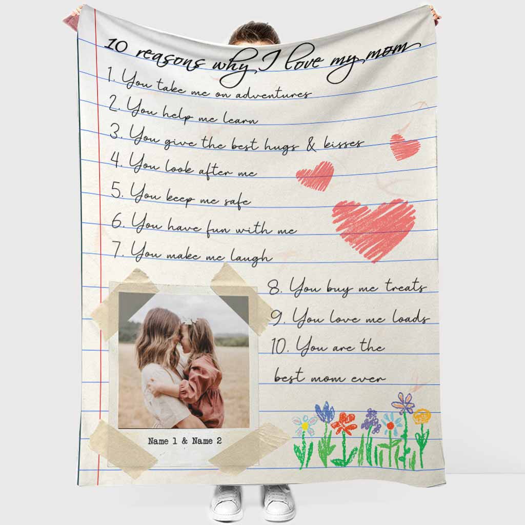 Family 10 Reasons Why I Love You Personalized Photo Flannel Blanket For Cozy Bedroom Sofa Decor