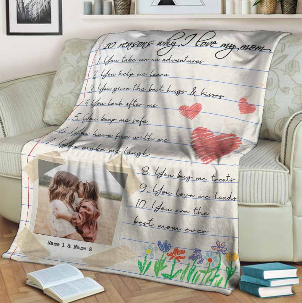Family 10 Reasons Why I Love You Personalized Photo Flannel Blanket For Cozy Bedroom Sofa Decor