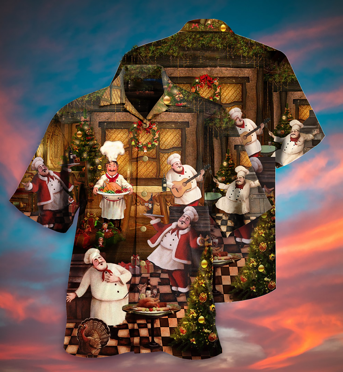 Festive Chef Food Christmas Hawaiian Shirt Artwork View For Weekend Travel And Beach Style