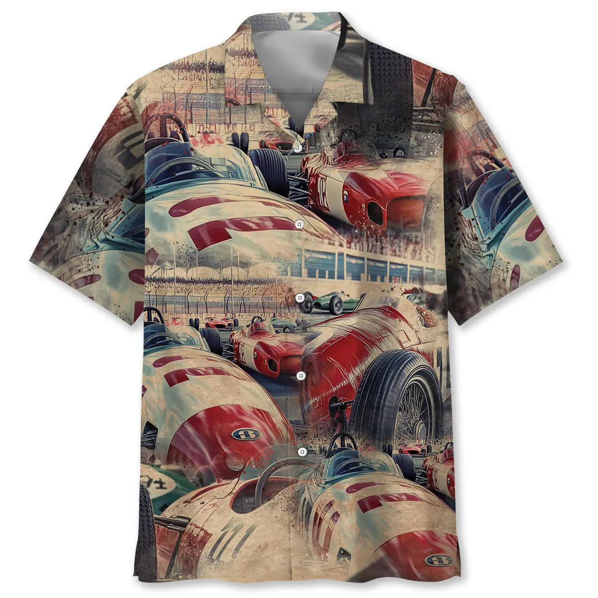 1950'S European Racing Car Hawaiian Shirt For Automotive Enthusiasts, Coastal Trips, And Casual Warm Weather Style