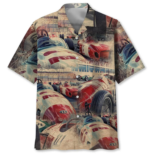1950'S European Racing Car Hawaiian Shirt For Automotive Enthusiasts, Coastal Trips, And Casual Warm Weather Style