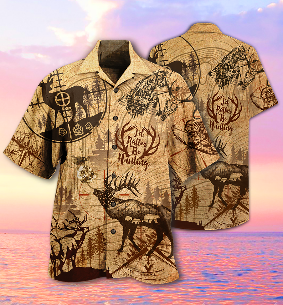 Vintage Deer Hunting Outdoor Hawaiian Shirt Design Detail For Beach Days And Holiday Travel