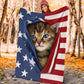 Cat Kitten Opened American Flag Flannel Blanket For Cozy Bedroom Sofa Decor