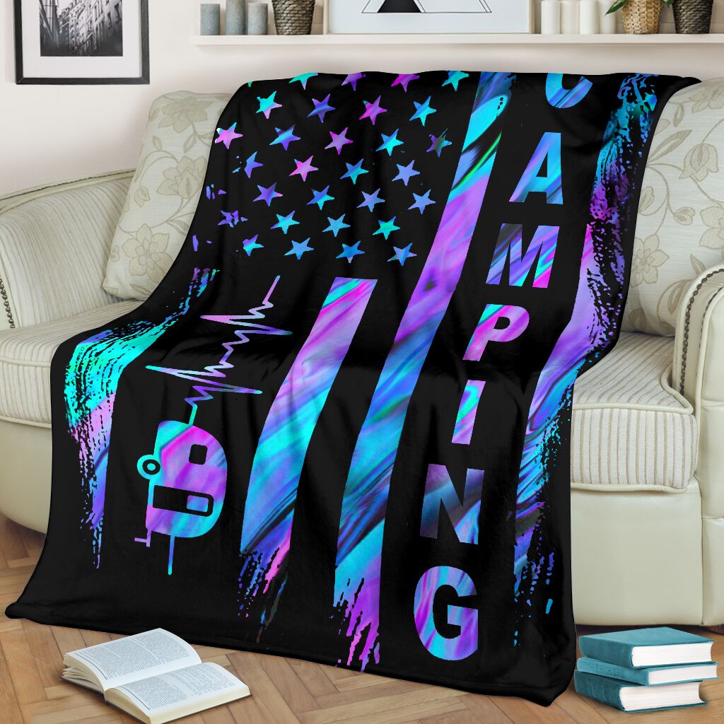 Camping American Flag Flannel Blanket For Cozy Bedroom Sofa Decor