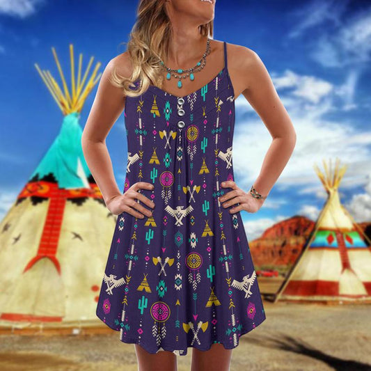 Native Pattern Summer Vibes Limited 2 – Women's Summer Sleeveless V-Neck Camisole Dress