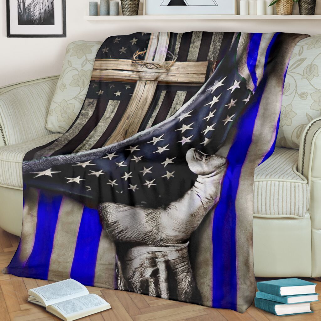 Police Blue Line Flag Flannel Blanket For Cozy Bedroom Sofa Decor