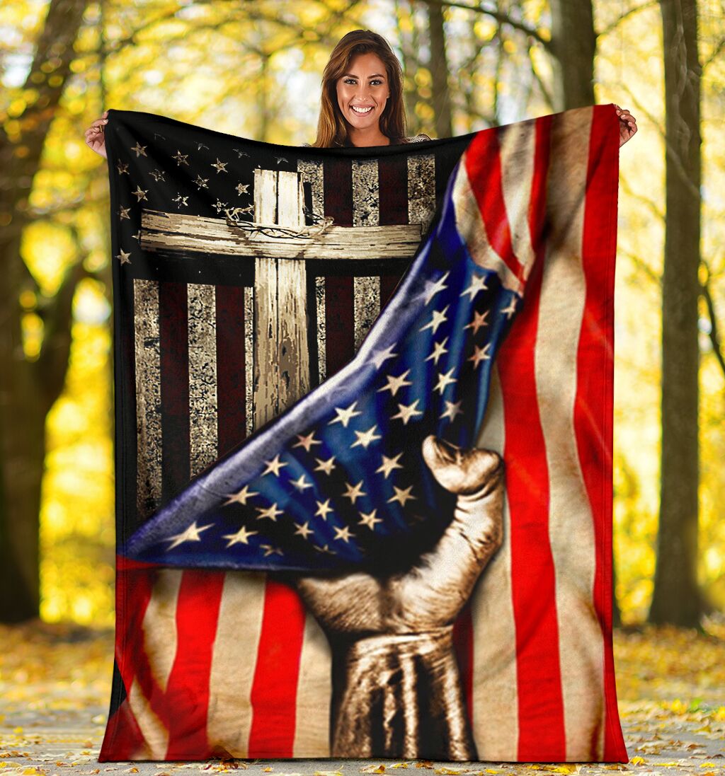 Jesus American Flag Christian Flannel Blanket For Cozy Bedroom Sofa Decor