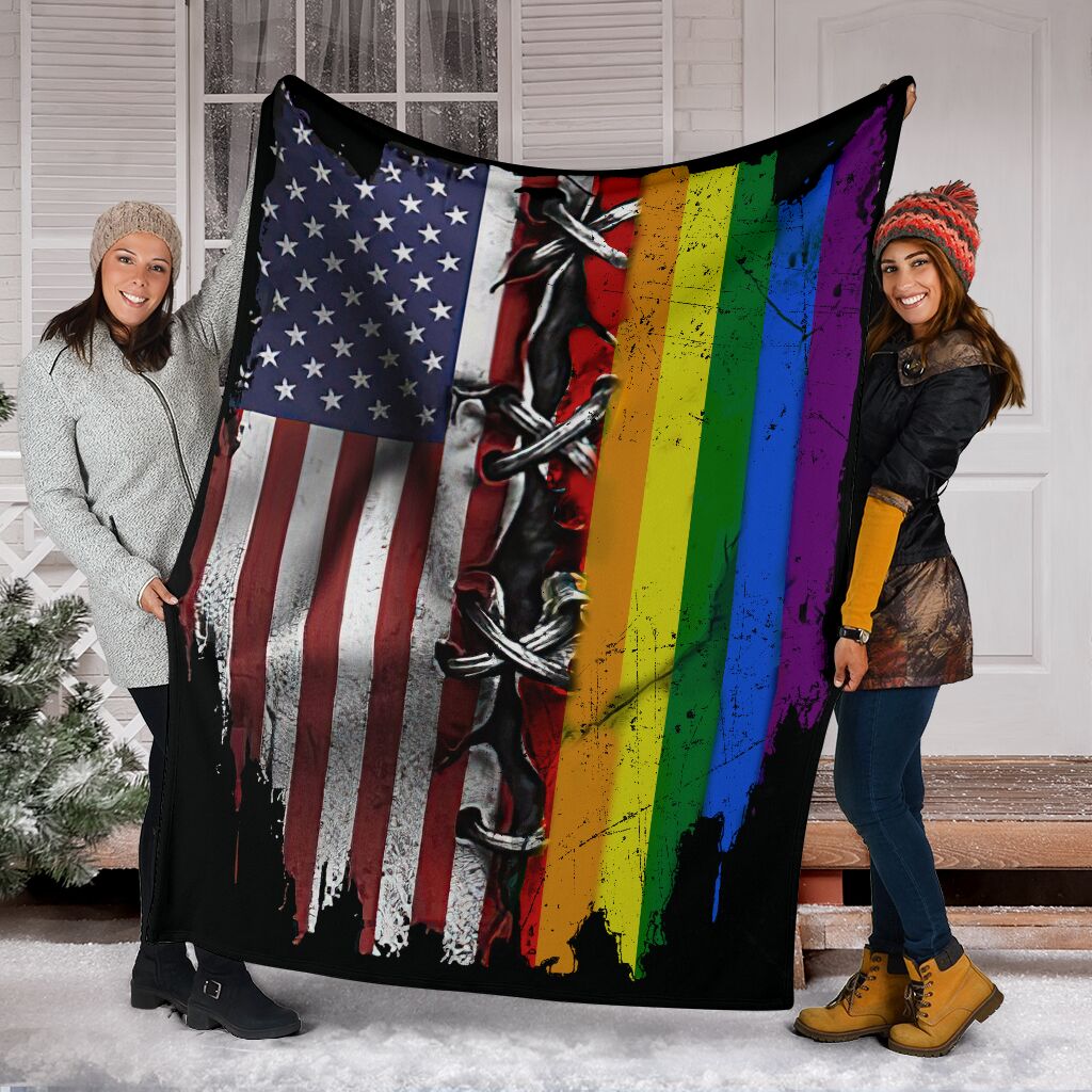 LGBT Rainbow American Flag LGBT Support Flannel Blanket For Cozy Bedroom Sofa Decor