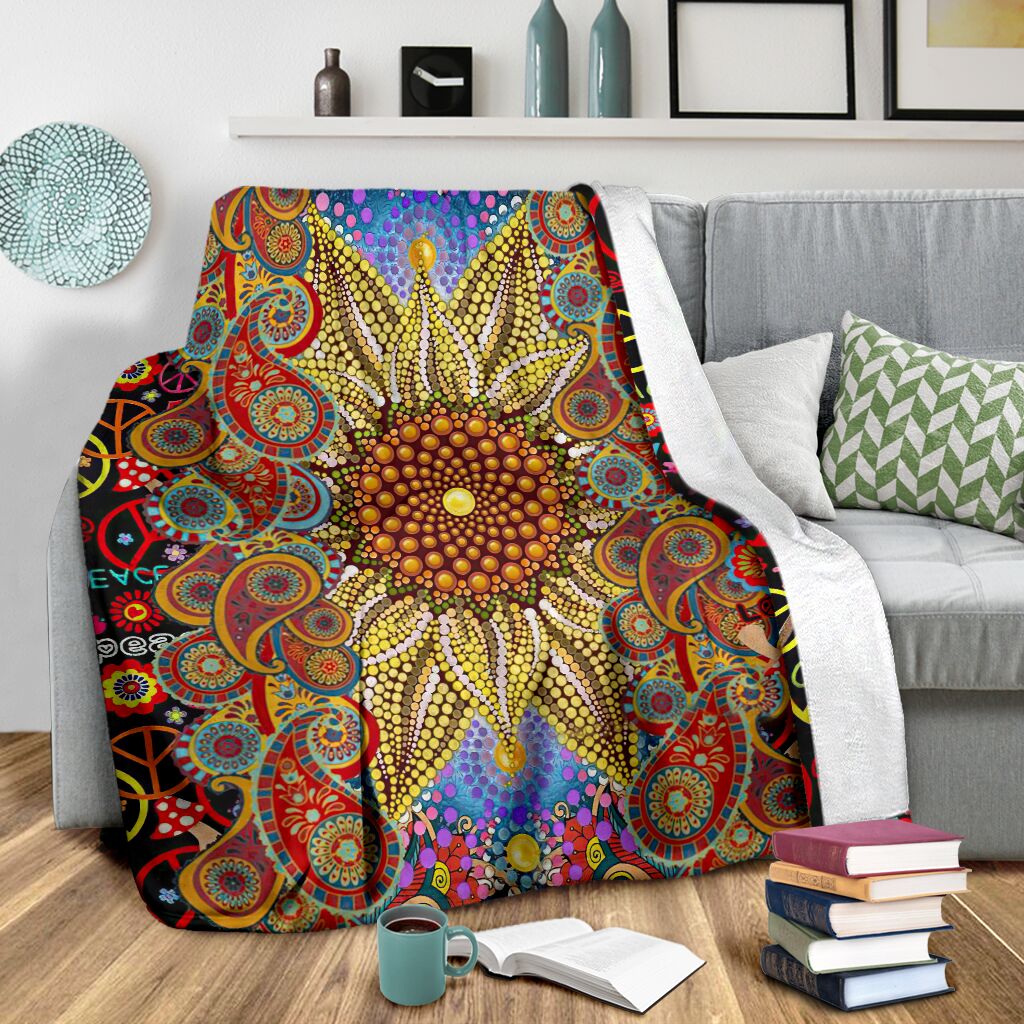 Hippie Soul Floral Beautiful Flannel Blanket For Cozy Bedroom Sofa Decor