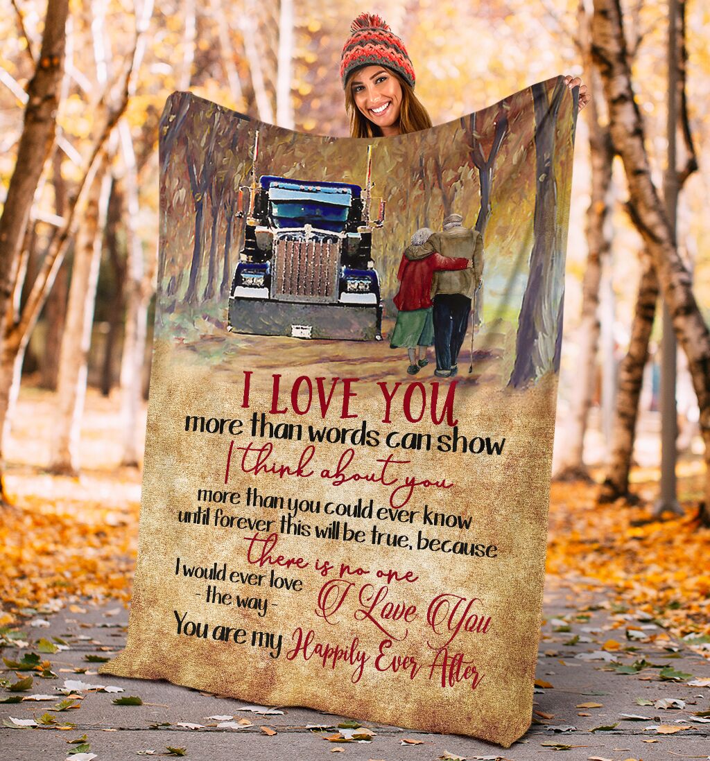 Truck I Love You Truck Couple Trucker Flannel Blanket For Cozy Bedroom Sofa Decor