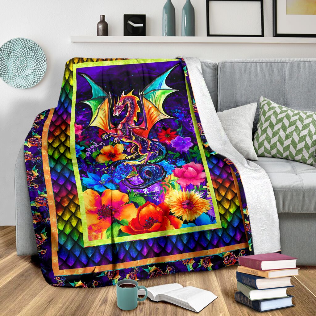 Dragon Colorful Floral Flannel Blanket For Cozy Bedroom Sofa Decor