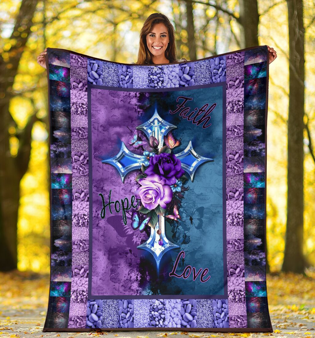God Flower Faith Hope Love Christian Flannel Blanket For Cozy Bedroom Sofa Decor