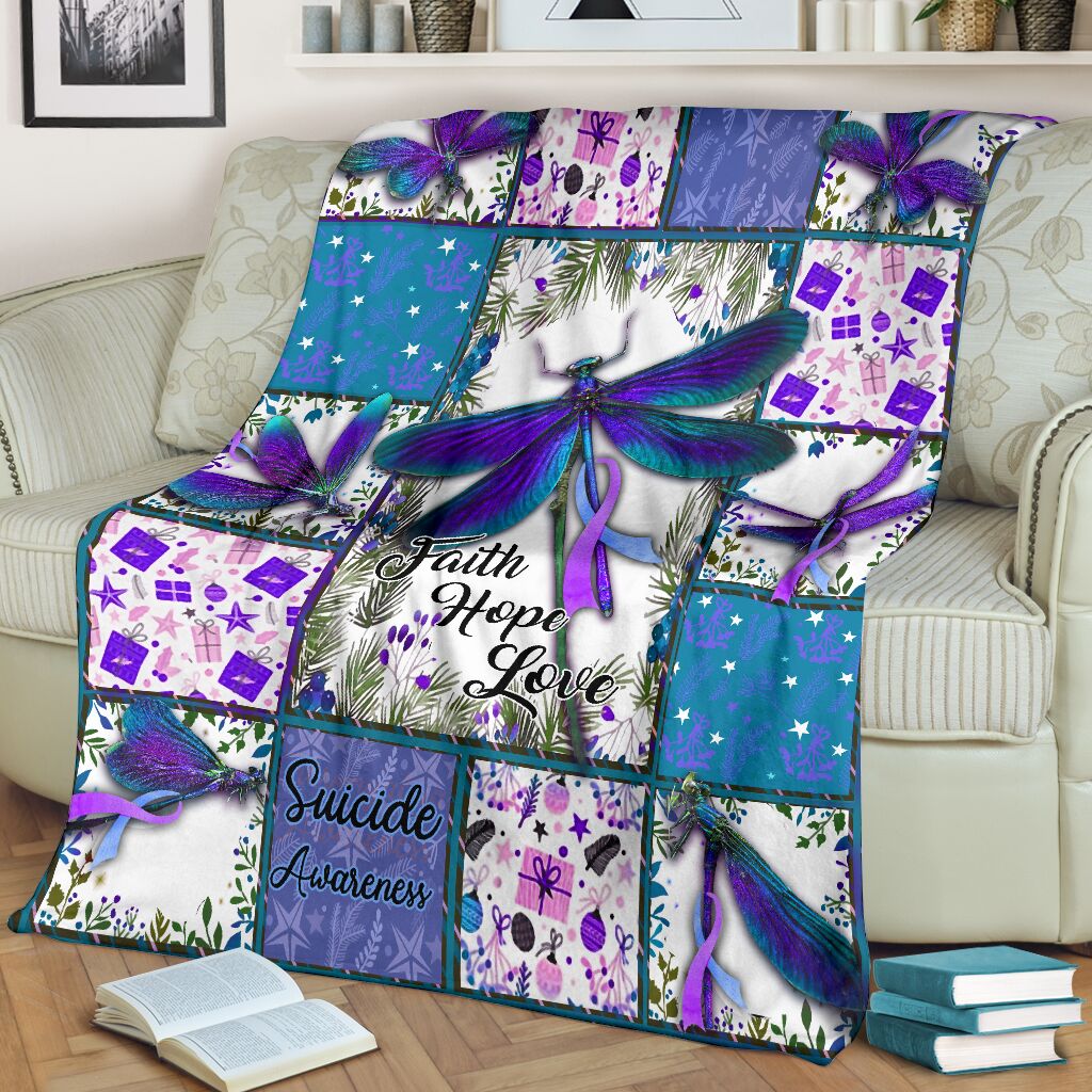 Mental Health Awareness Dragonfly Flannel Blanket For Cozy Bedroom Sofa Decor