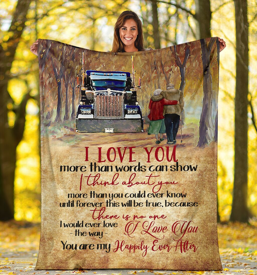 Truck I Love You Truck Couple Trucker Flannel Blanket For Cozy Bedroom Sofa Decor