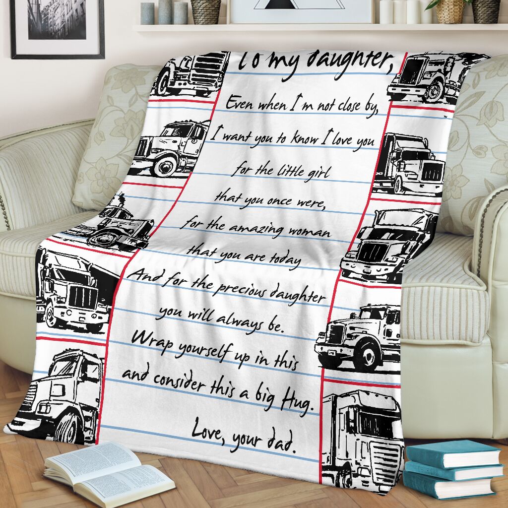 Truck To My Daughter Trucker Flannel Blanket For Cozy Bedroom Sofa Decor