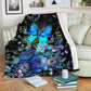 Butterfly With Blue Flowers Flannel Blanket For Cozy Bedroom Sofa Decor