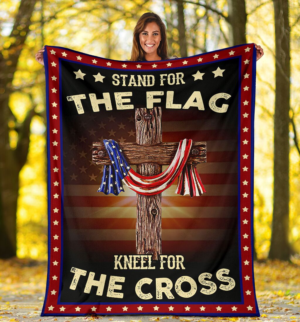 God Stand For The Flag American Flag Christian Flannel Blanket For Cozy Bedroom Sofa Decor