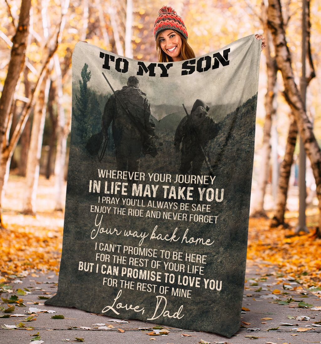 Hunting To My Son Flannel Blanket For Cozy Bedroom Sofa Decor