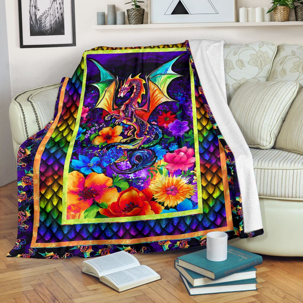 Dragon Colorful Floral Flannel Blanket For Cozy Bedroom Sofa Decor