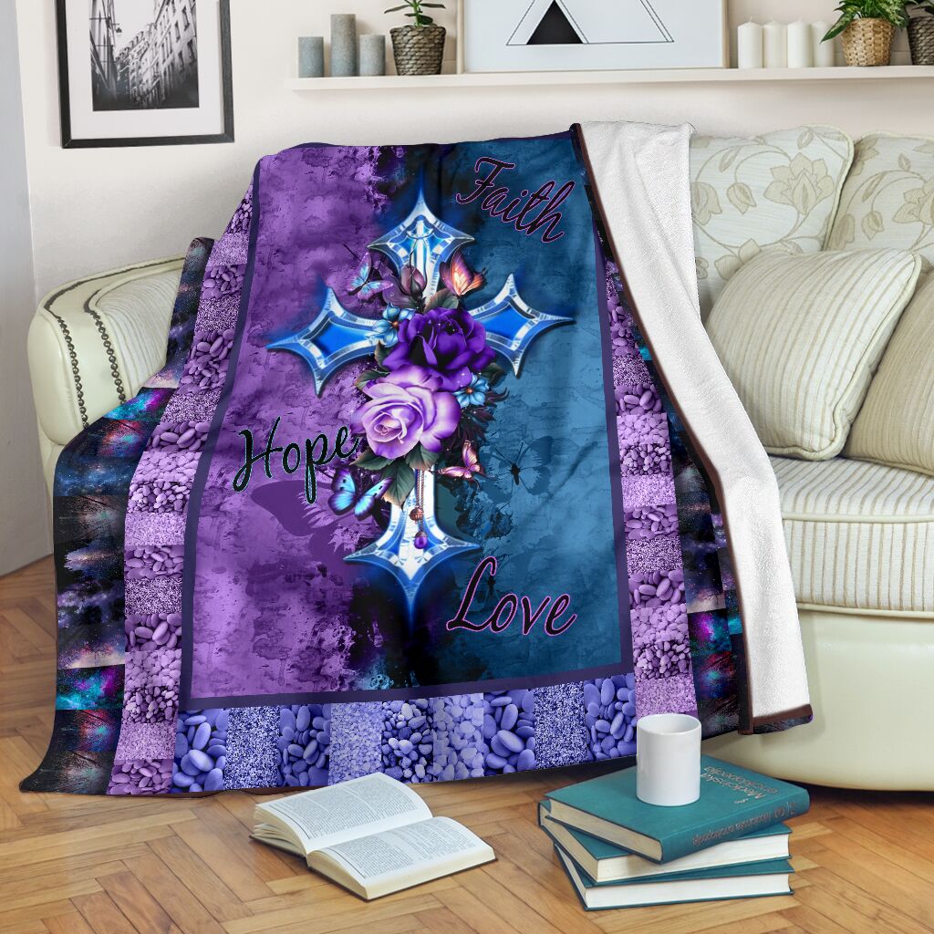 God Flower Faith Hope Love Christian Flannel Blanket For Cozy Bedroom Sofa Decor