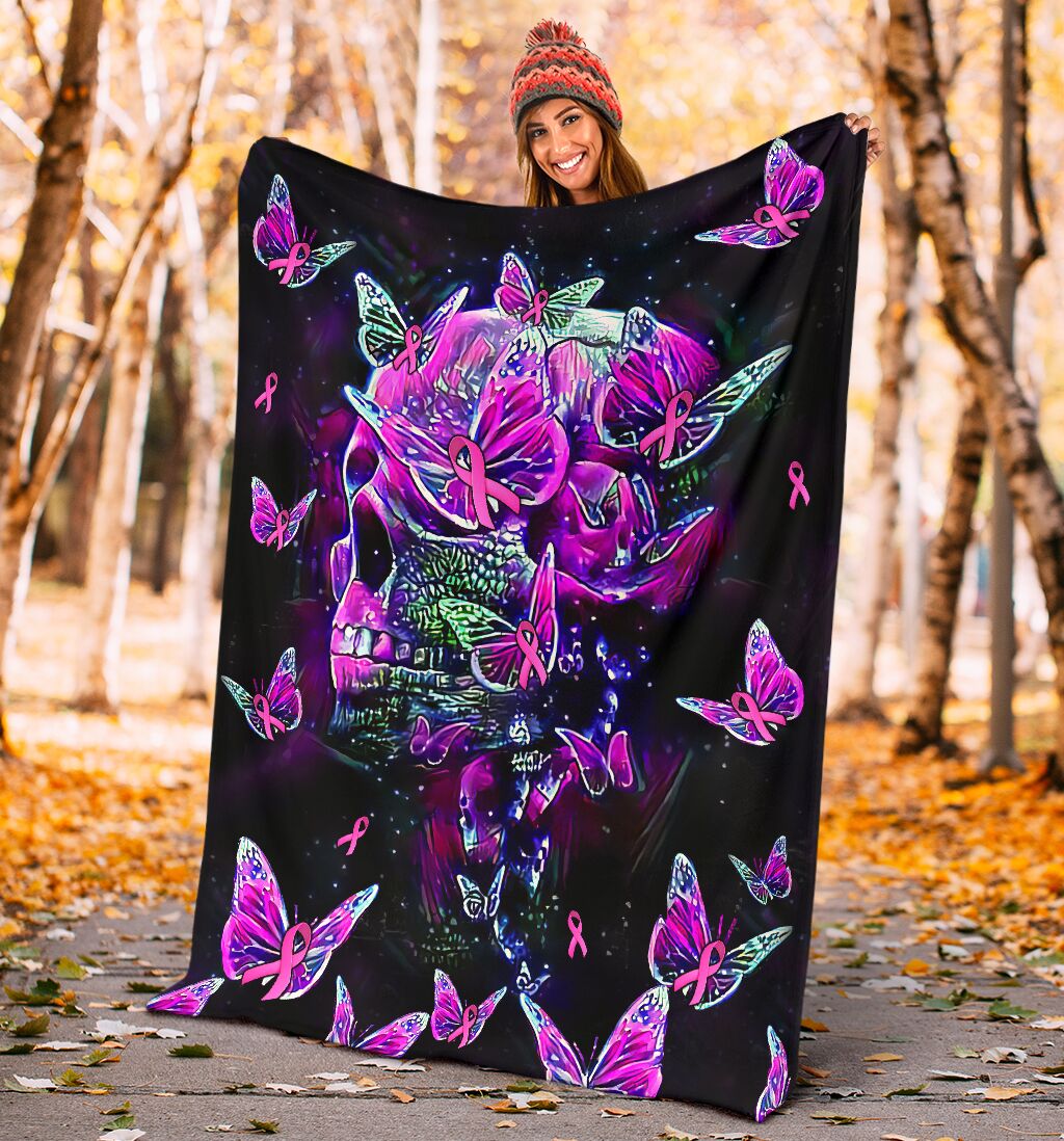 Breast Cancer Awareness Butterfly Flannel Blanket For Cozy Bedroom Sofa Decor