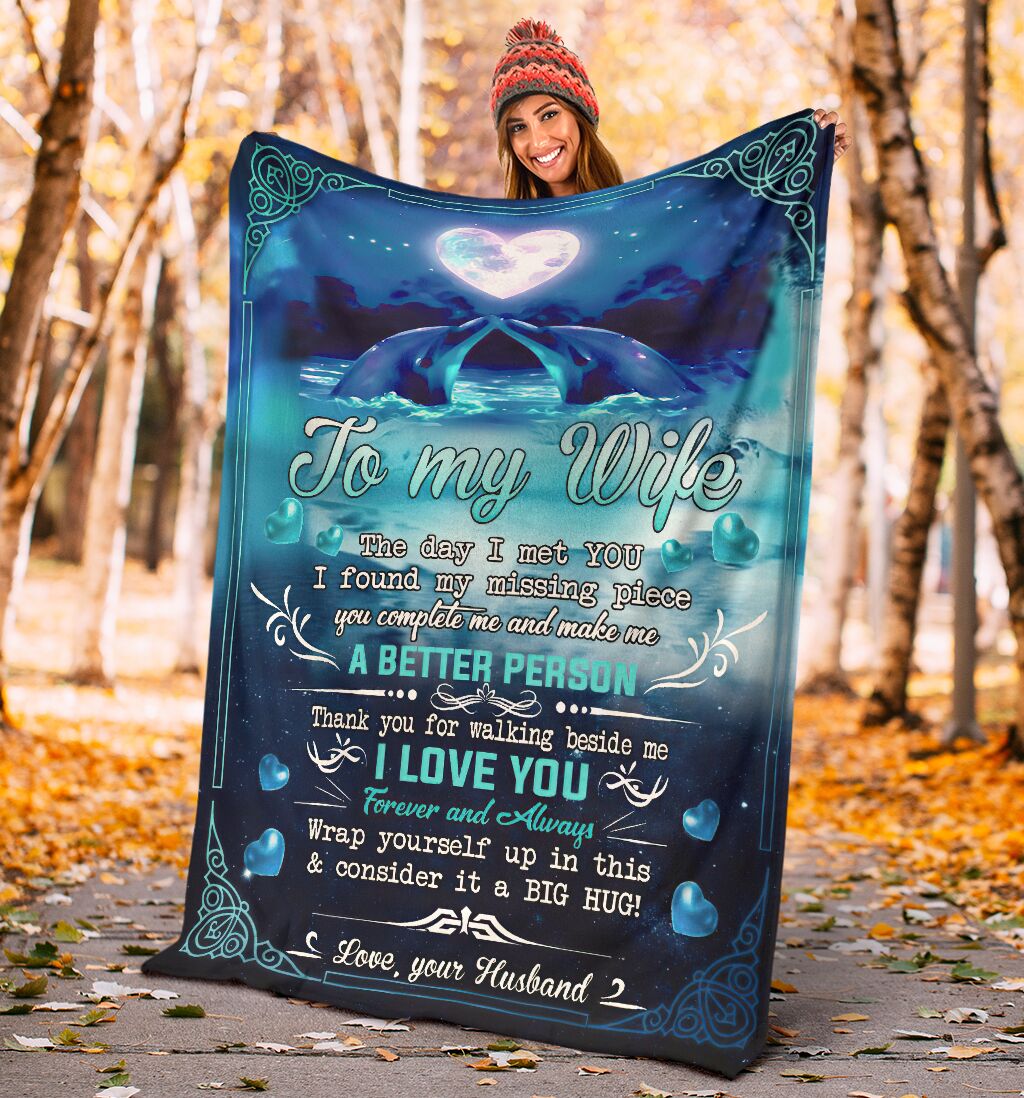 Dolphin To My Wife Dolphin In The Ocean Flannel Blanket For Cozy Bedroom Sofa Decor