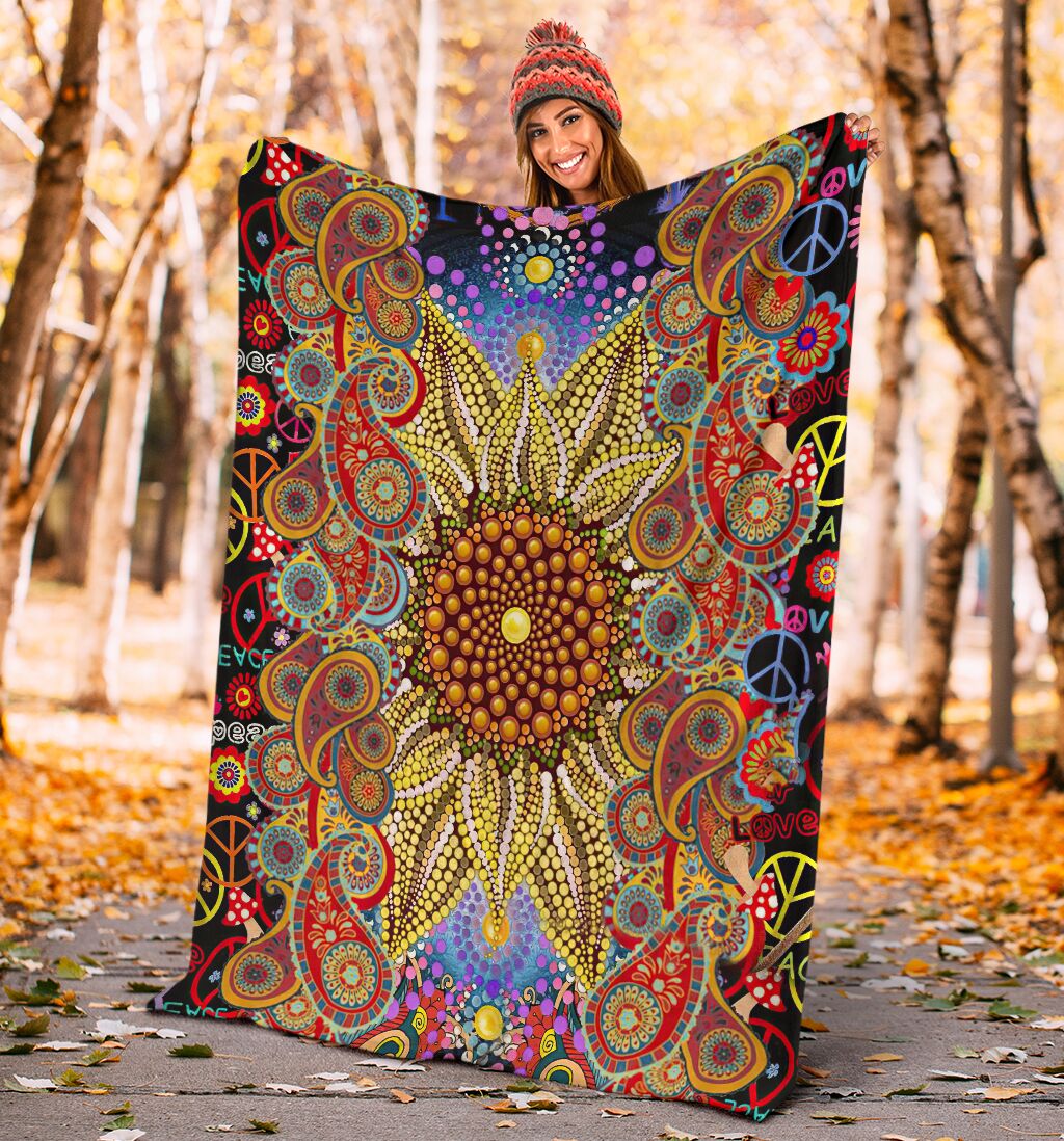 Hippie Soul Floral Beautiful Flannel Blanket For Cozy Bedroom Sofa Decor