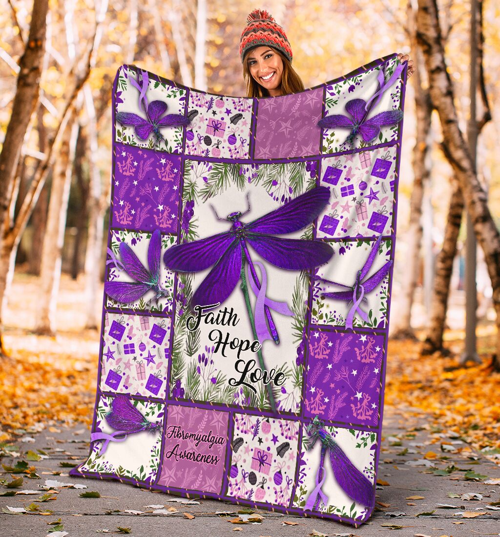 Fibromyalgia Awareness Dragonfly Flannel Blanket For Cozy Bedroom Sofa Decor