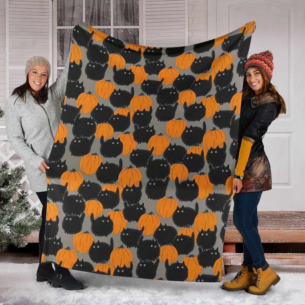 Halloween Pumpkin Black Cat Flannel Blanket For Cozy Bedroom Sofa Decor