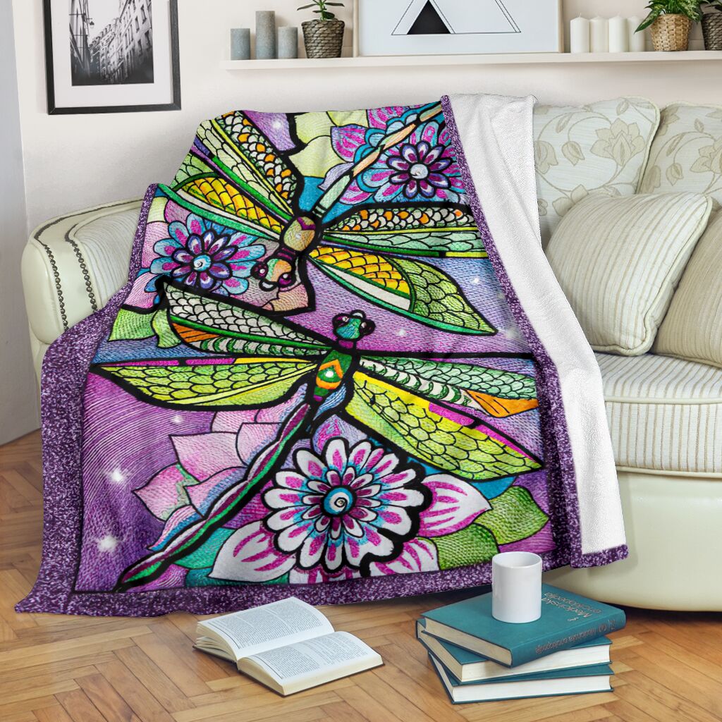 Dragonfly With Beautiful Flower Flannel Blanket For Cozy Bedroom Sofa Decor