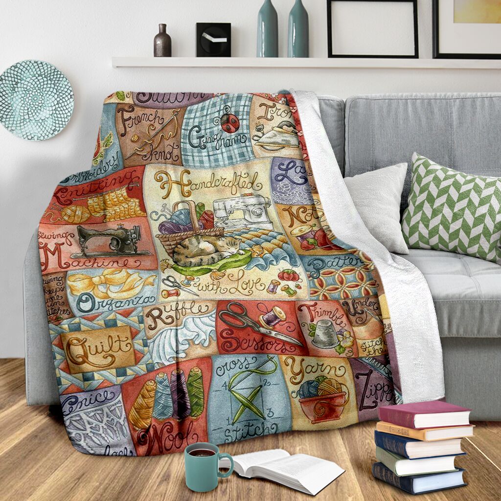 Sewing Handcrafted With Love Flannel Blanket For Cozy Bedroom Sofa Decor