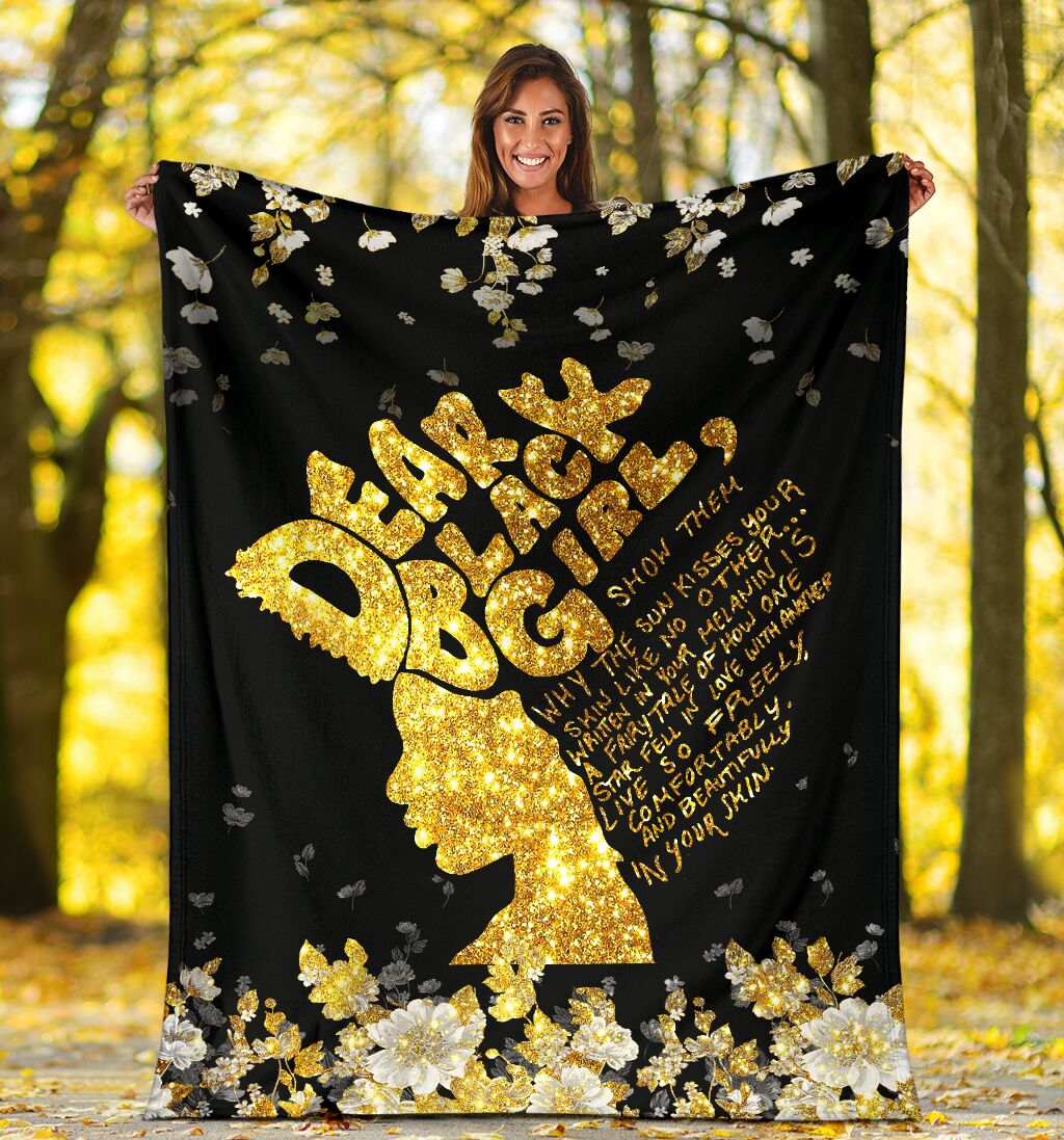 Black Girl Dear Black Girl Faux Glitter Print African American Flannel Blanket For Cozy Bedroom Sofa Decor