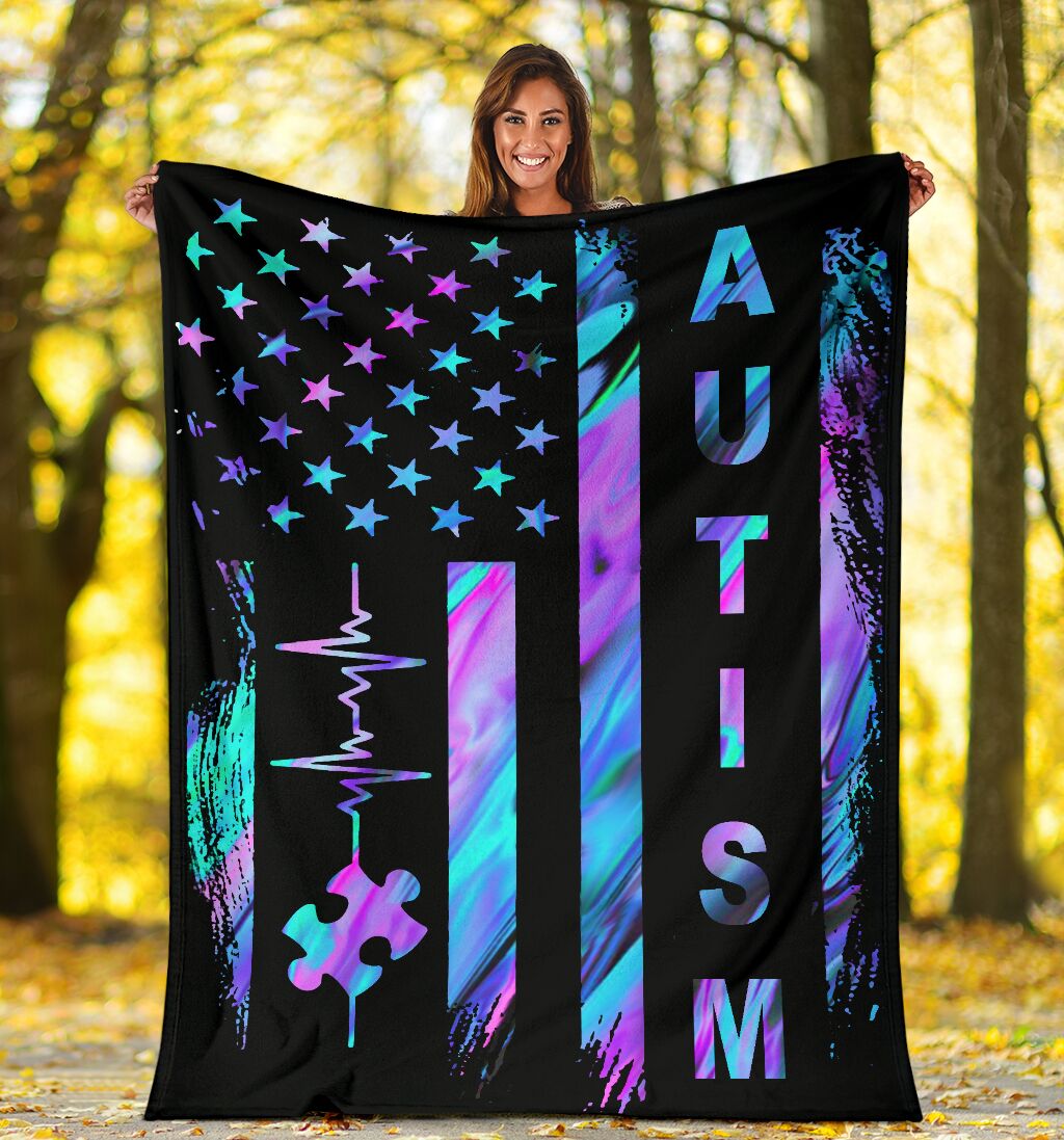 Autism Awareness American Flag Color Flannel Blanket For Cozy Bedroom Sofa Decor