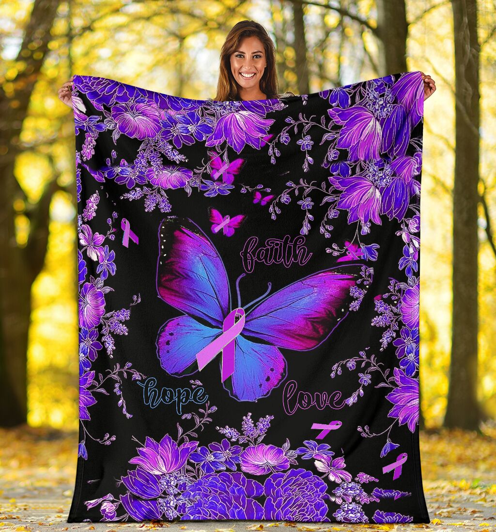 Breast Cancer Awareness Butterfly Flannel Blanket For Cozy Bedroom Sofa Decor