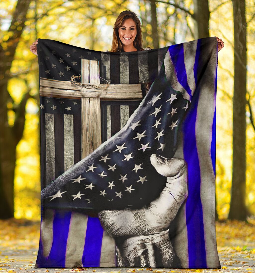 Police Blue Line Flag Flannel Blanket For Cozy Bedroom Sofa Decor