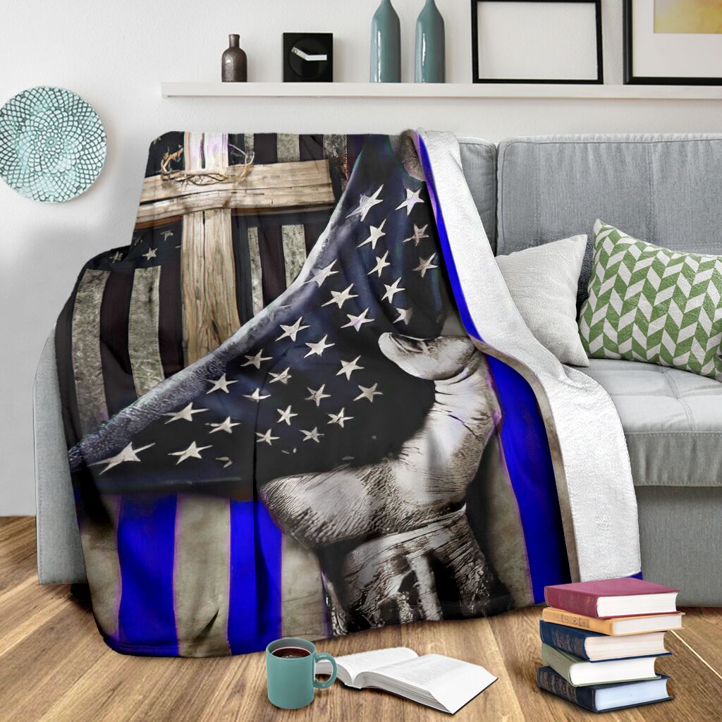 Police Blue Line Flag Flannel Blanket For Cozy Bedroom Sofa Decor