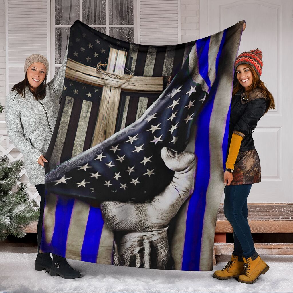 Police Blue Line Flag Flannel Blanket For Cozy Bedroom Sofa Decor