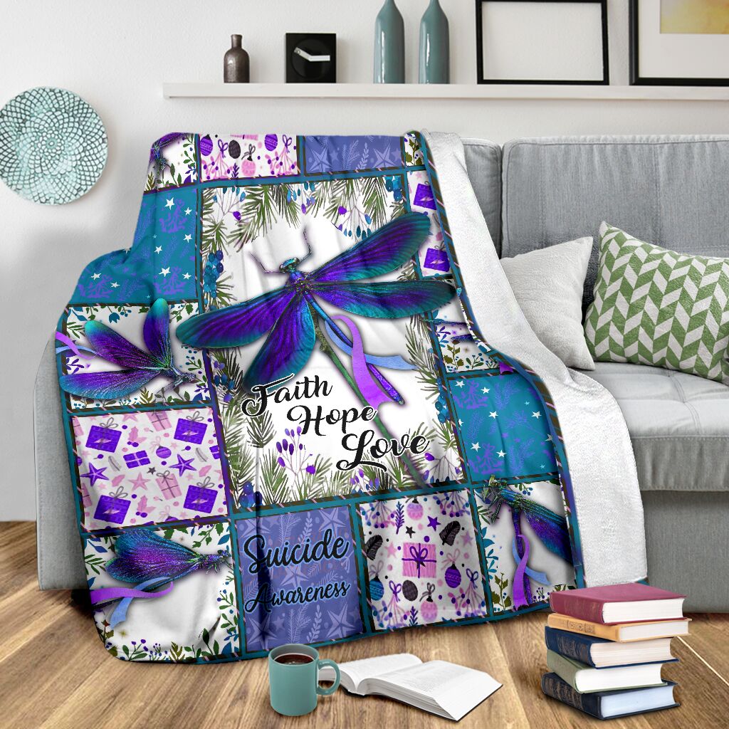 Mental Health Awareness Dragonfly Flannel Blanket For Cozy Bedroom Sofa Decor