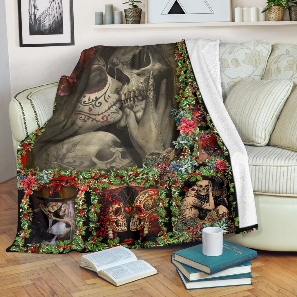 Skull You And Me Christmas Flannel Blanket For Cozy Bedroom Sofa Decor