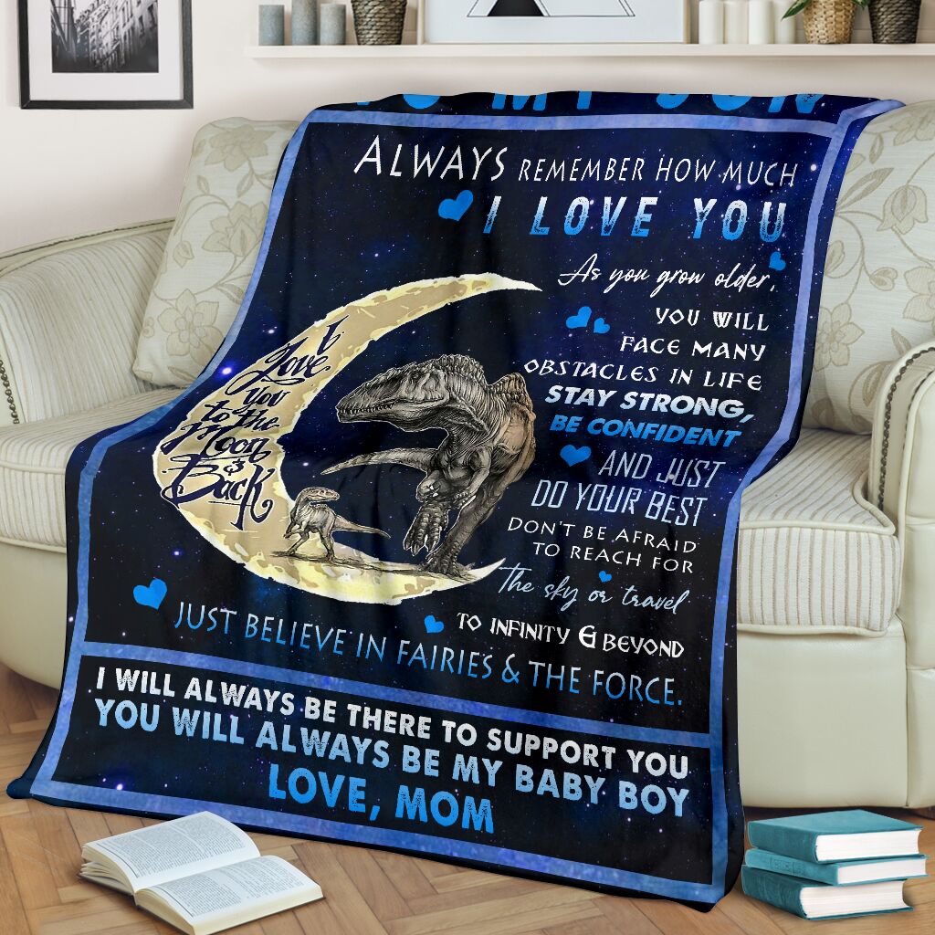 Dinosaur To My Son I Love You Flannel Blanket For Cozy Bedroom Sofa Decor